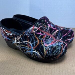 Dansko Confetti Scribble Yarn Colorful Felted Wool Women's Clogs sz 40 9/9.5